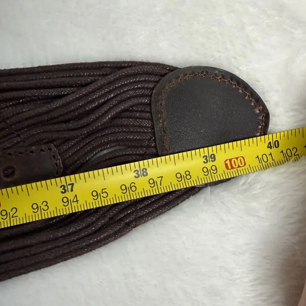 Coldwater‎ Creek Brown Wide Woven Cotton Belt Faux Leather Accents Statement S/M